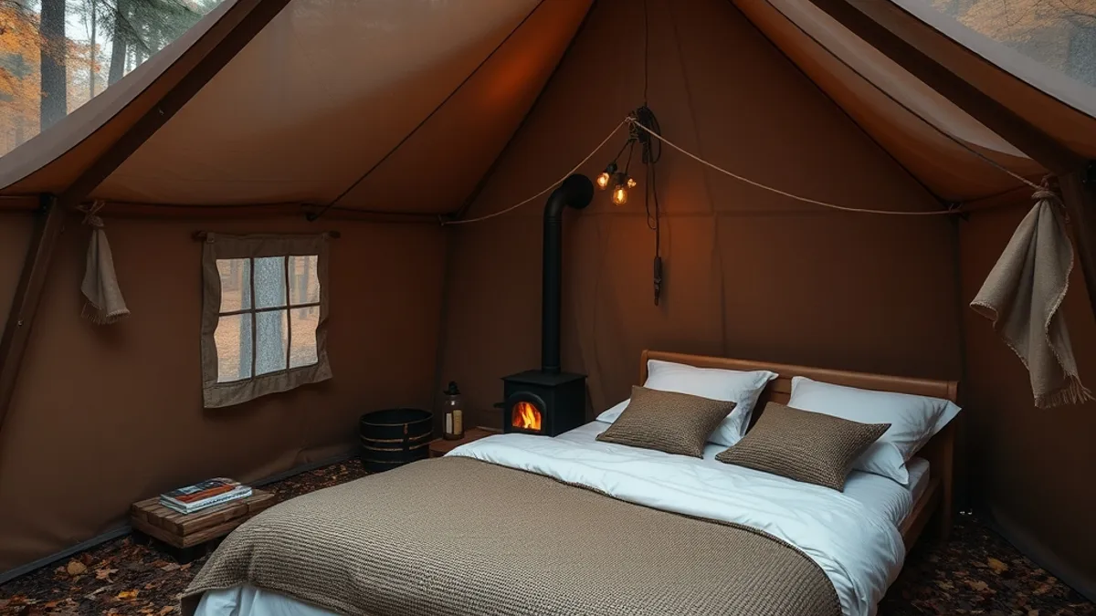 glamping bed setup