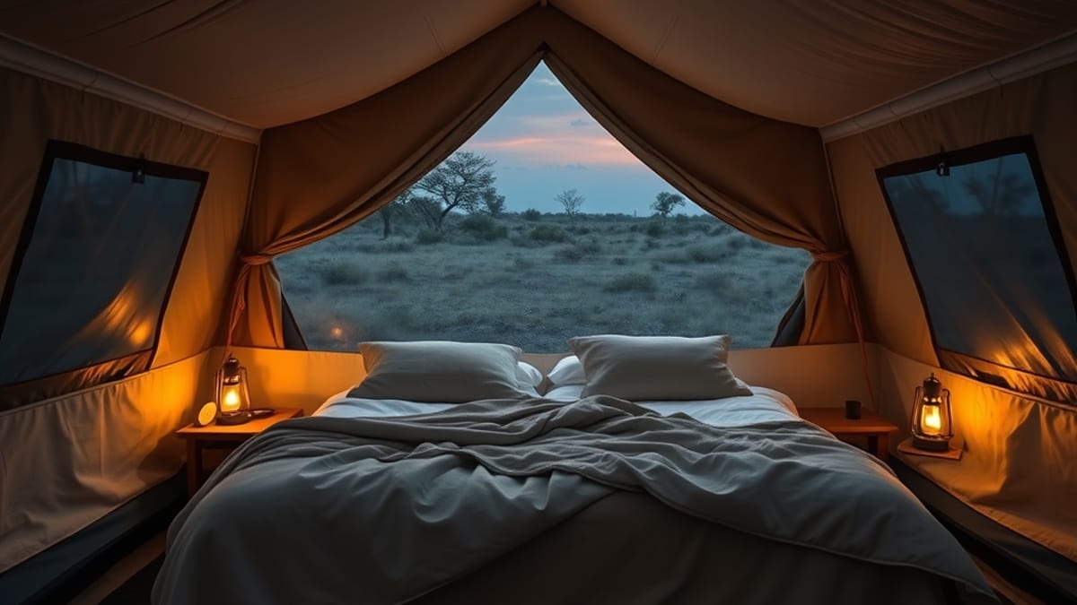 glamping bed setup
