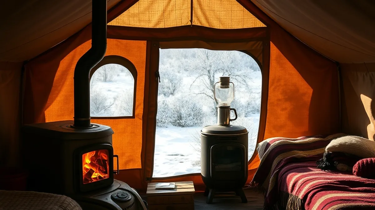 safari tent glamping in winter