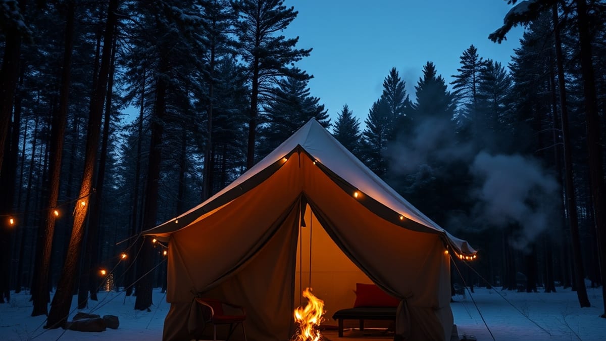 safari tent glamping in winter